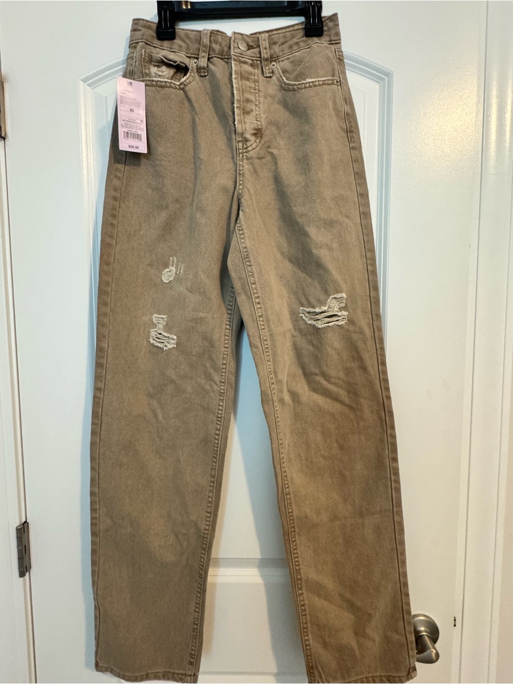 Women / Junior Distressed Straight-Leg Jeans - Tan